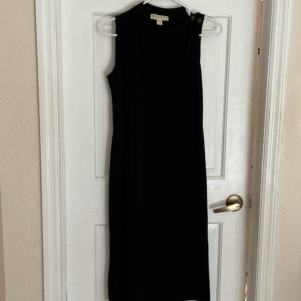 MICHAEL Michael Kors Black Midi Dress with Button Detail